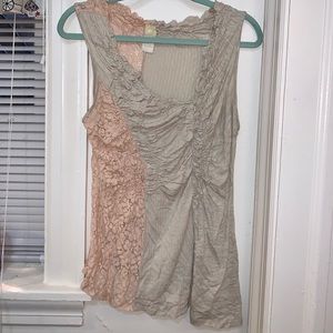 Boho Beige Tan Peach Stretchy Lace Top Size Large